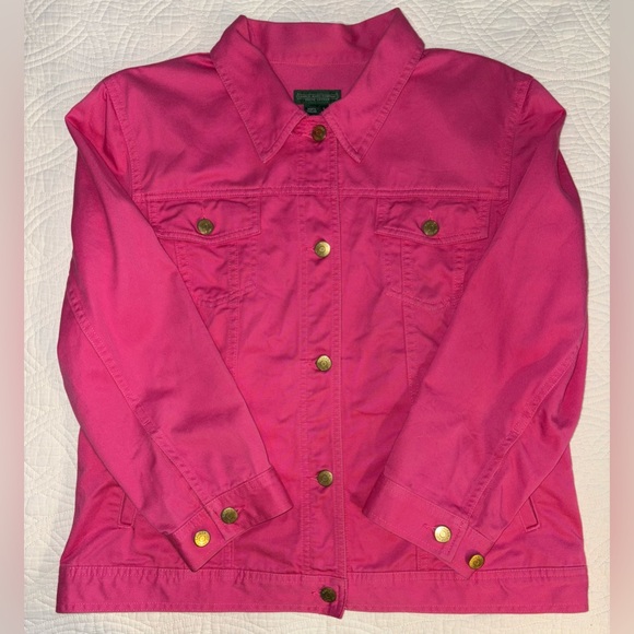 Ralph Lauren Denim Jacket Large Western Vibe Pink with Gold Hardware - Picture 7 of 7